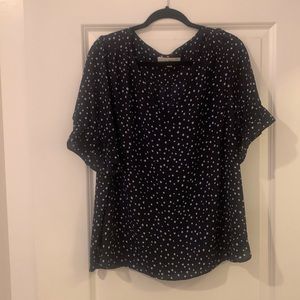 Loft Navy Polka Dot V Neck Blouse XL